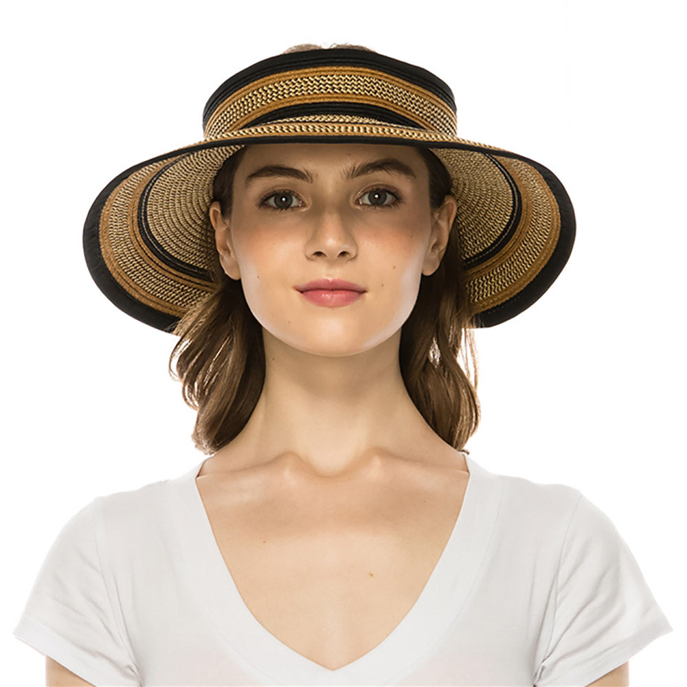 BlackandBrownHeatheredWrapAroundRollUpSunVisorHat-BoardwalkStyleda1319front.jpg