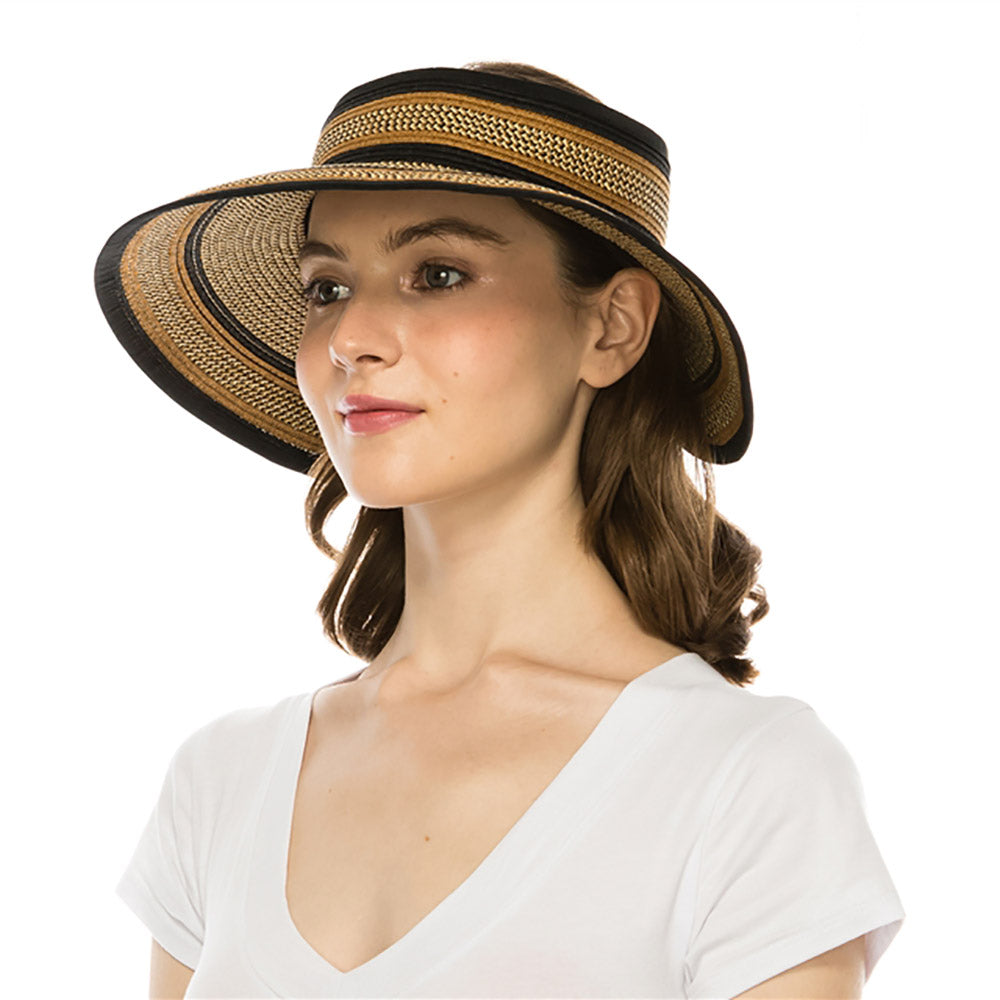 BlackandBrownHeatheredWrapAroundRollUpSunVisorHat-BoardwalkStyleda1319onmodel.jpg