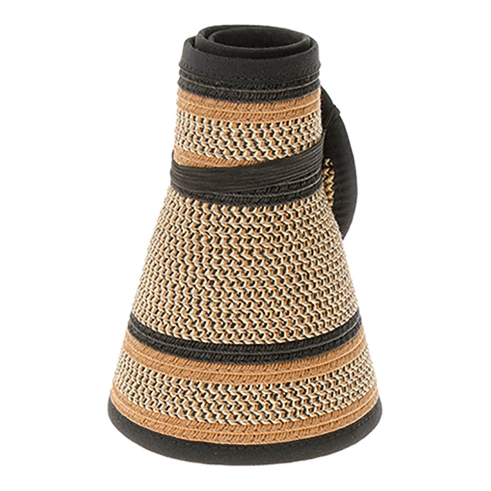 BlackandBrownHeatheredWrapAroundRollUpSunVisorHat-BoardwalkStyleda1319rolledintocone.jpg