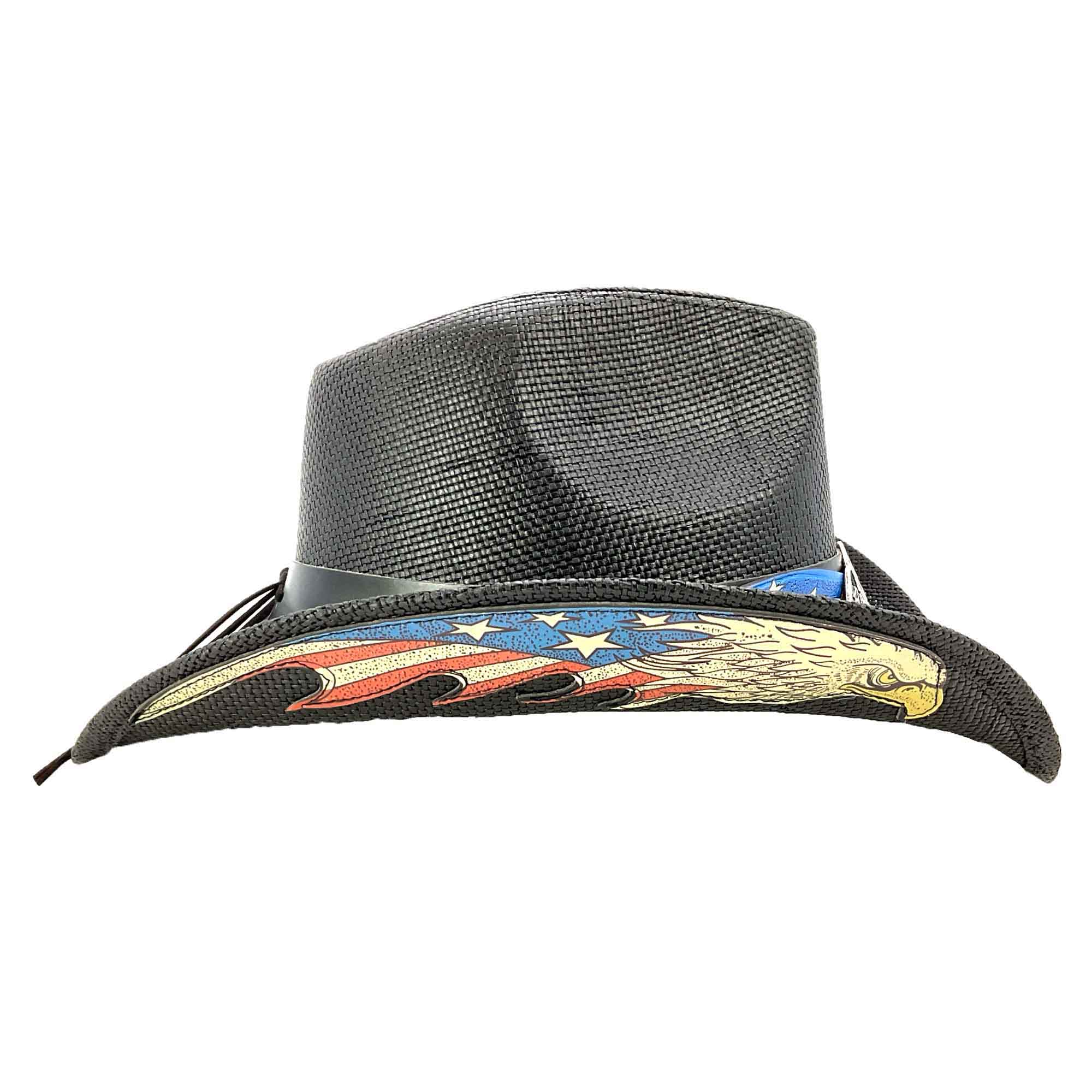 FlyingBoldEagleUnderBrimUSACowboyHat-MilaniHatsrightside.jpg