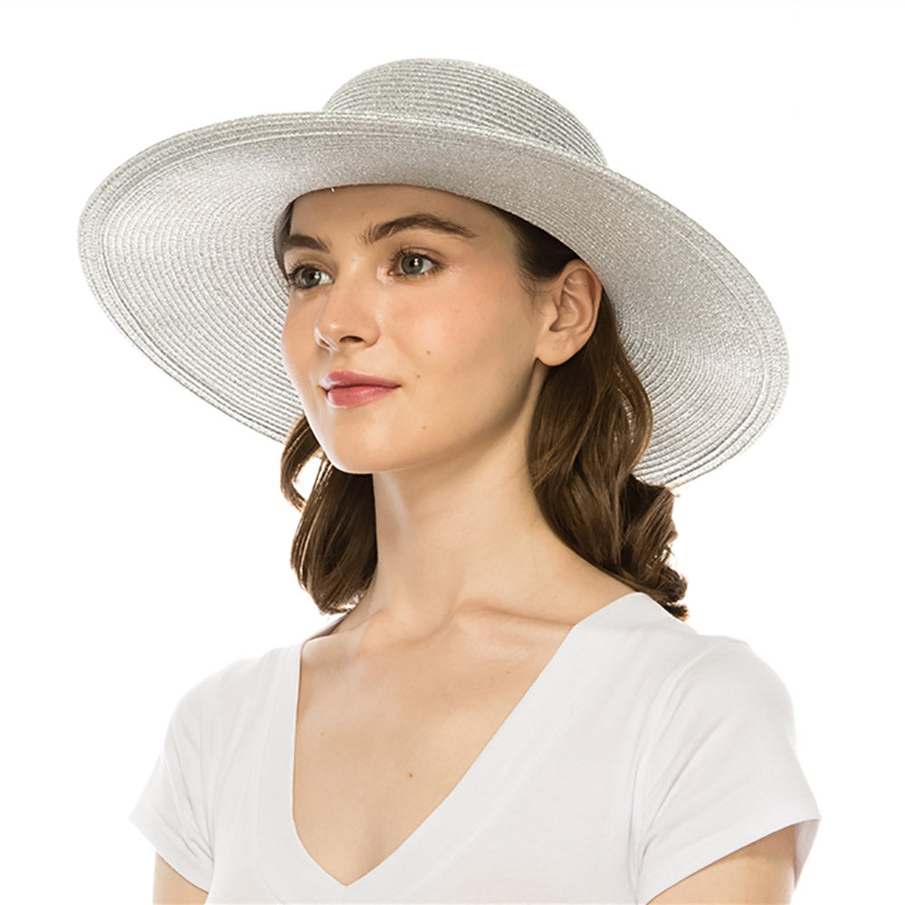 MetallicShimmerSunHatwithStringofBeads-BoardwalkStyleda1316silveronmodel.jpg