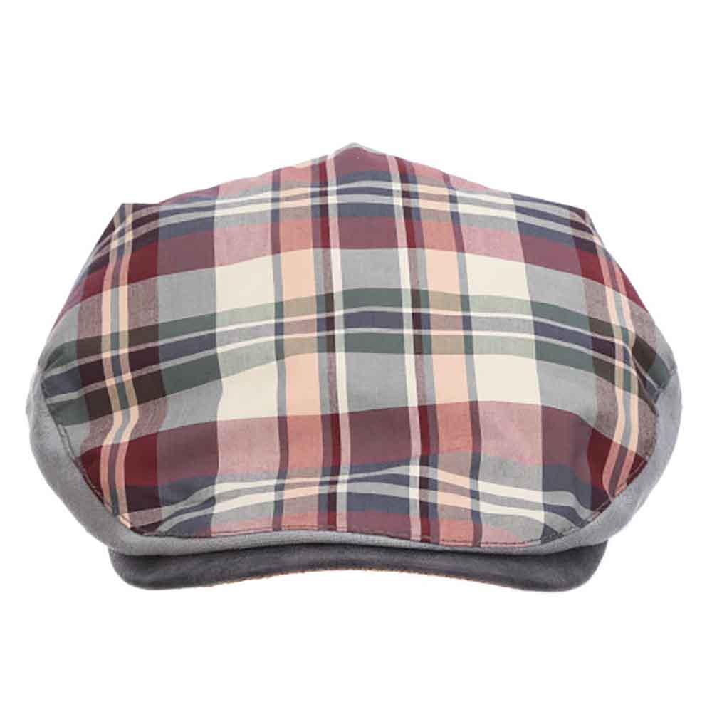 PlaidCottonFlatCapwithFauxLeatherPeak-StacyAdamsHatsbluefront.jpg