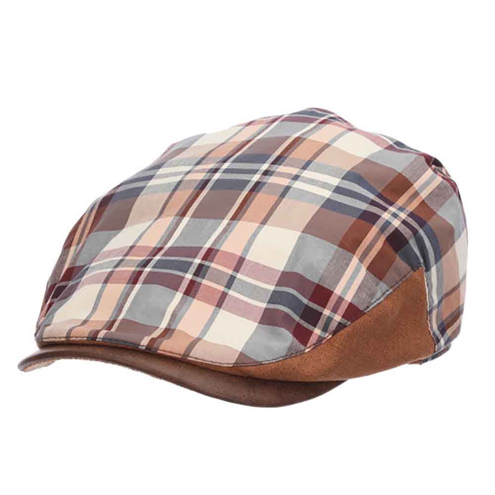 PlaidCottonFlatCapwithFauxLeatherPeak-StacyAdamsHatsbrown.jpg