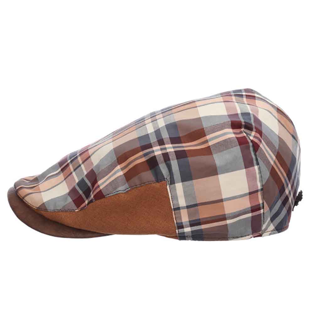 PlaidCottonFlatCapwithFauxLeatherPeak-StacyAdamsHatsbrownside.jpg