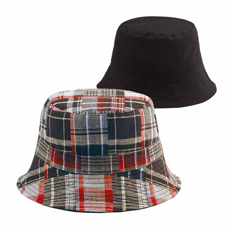 ReversiblePlaidCottonBucketHatforSmallHeadsblack.jpg