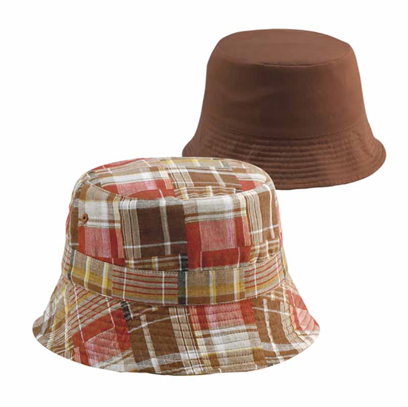 ReversiblePlaidCottonBucketHatforSmallHeadsbrown.jpg