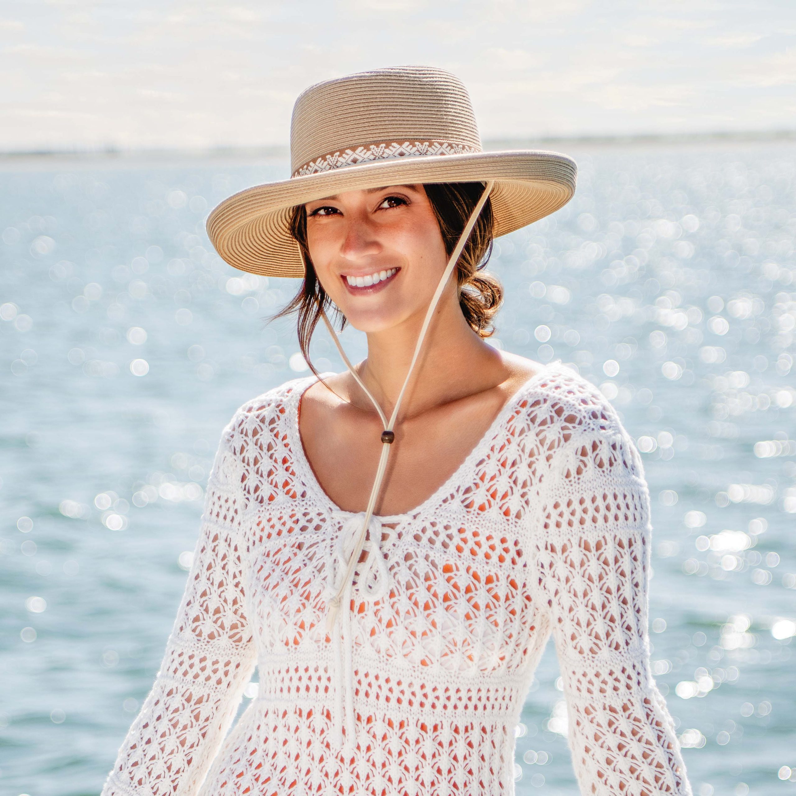 SteviePencilBrimSunHatwithChinStrap-WallarooHatswomenwearcamelcolorhat.jpg