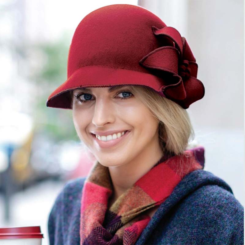 StructuredBrimClochewithBigFlowerAccentonmodel-JohnCallananHandmadeHats.jpg