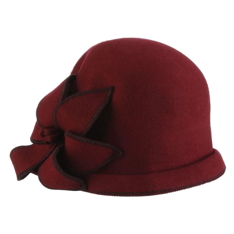 StructuredBrimClochewithBigFlowerAccentred-JohnCallananHandmadeHats.jpg