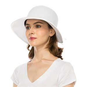 WashableSplitBrimStrawClochewithDoubleBow-BoardwalkStyleda1988whiteonmodel.jpg