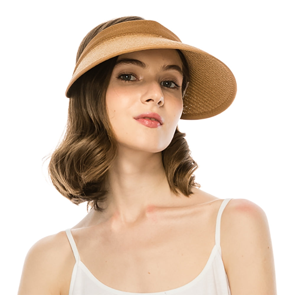 WideBrimSunVisorwithElasticizedStrapClosure-BoardwalkStylemodelwearingtoastcolorvisor.jpg