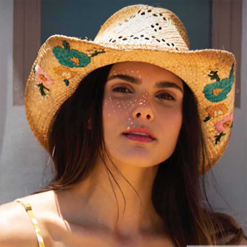 WovenRaffiaStrawCowboyHatwithFlowerEmbroidery-ScalaHatsonmodel.jpg