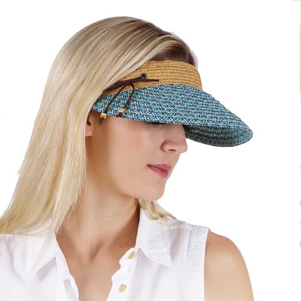 WovenToyoBrimClipOnSunVisor-KarenKeithHatswomenwearingbluesunvisor.jpg
