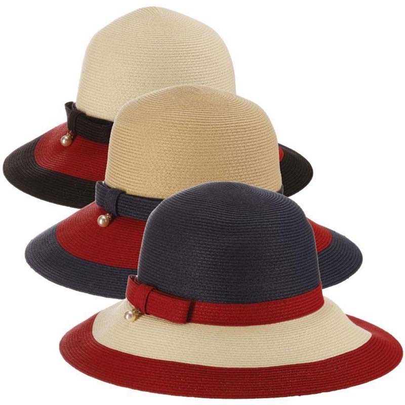 gurney_cr344_elegant_stylish_womens_hat_red_beige_navy_tricolors_patriotic_colors_lampshade_style_ladies_hats.jpg