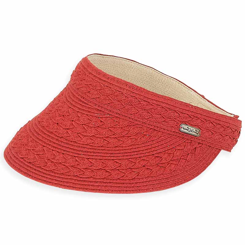 hh1835_red_criss_cross_braid_sun_visor_for_women_velcro_closure.jpg
