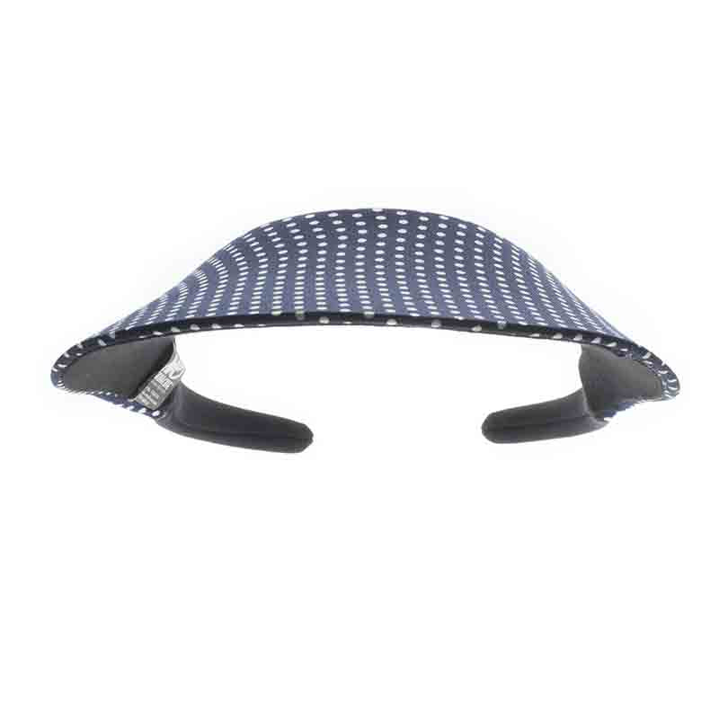no_headache_midsize_clip_on_sun_visor_polka_dot_navy_and_white_front.jpg