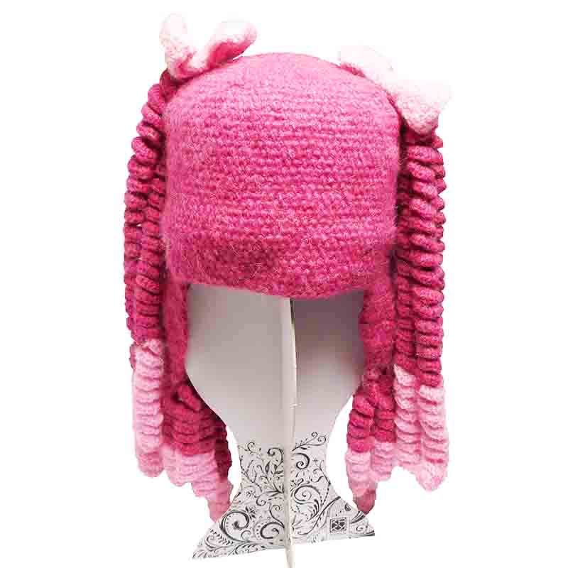 pigtailcurlyyarnhairbeaniebicolorpinkfuchsiawithbow.jpg
